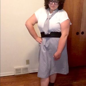 Vintage White and Grey Collard Tie Dress